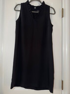 RACHEL Rachel Roy Black Sleeveless Ruffle V-Neck Shift Dress